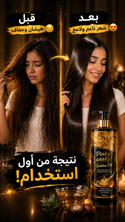 Pinky Winky Golden Oil – بروتين الشعر بزيت الذهب لنعومة ولمعان من أول استخدام ✨